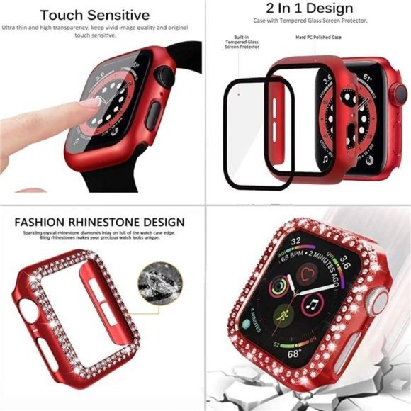 New Red Luxury Bling Apple Watch Band+ 2 Cases - Picture 5 of 5